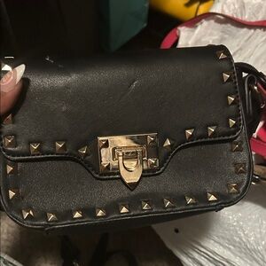 Studded Black Leather Crossbody Bag